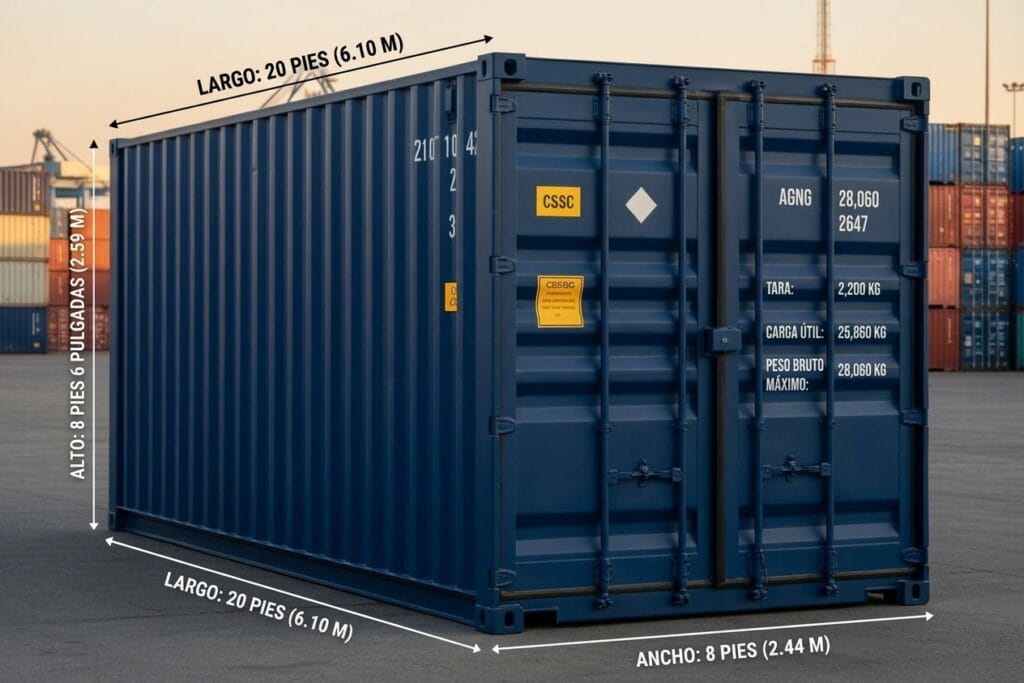 Contenedor marítimo de 20 pies azul BCL Box instalado para almacenaje seguro en obra en Barcelona